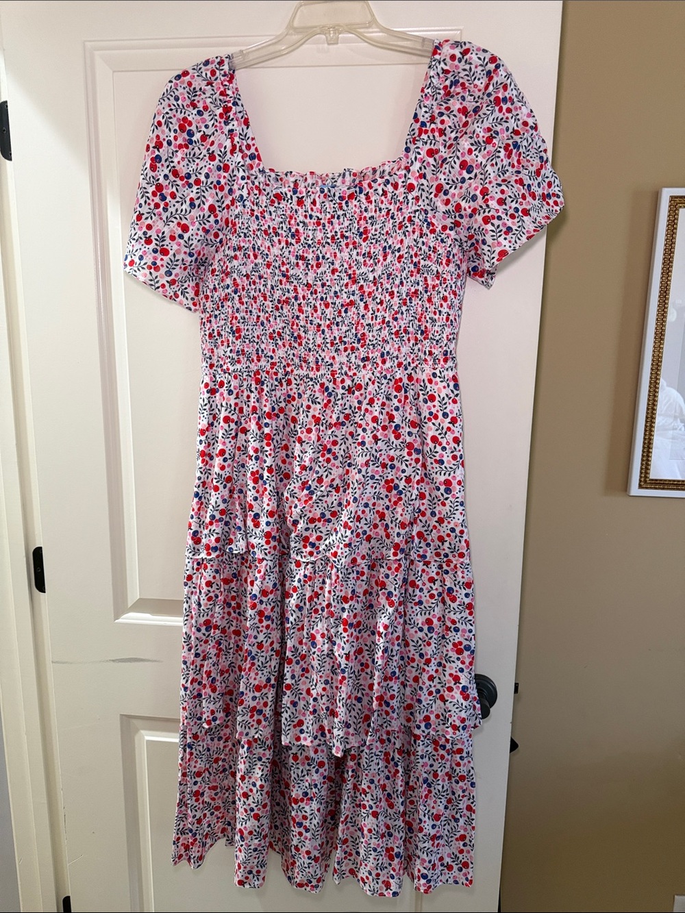 Draper James Floral Smocked Midi Dress - Red & Blue Floral
